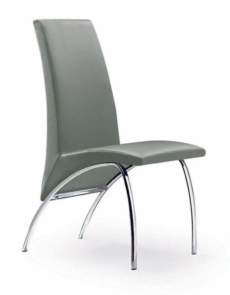 Set of Two Gray and Silver Upholstered Faux Leather Dining Side Chairs