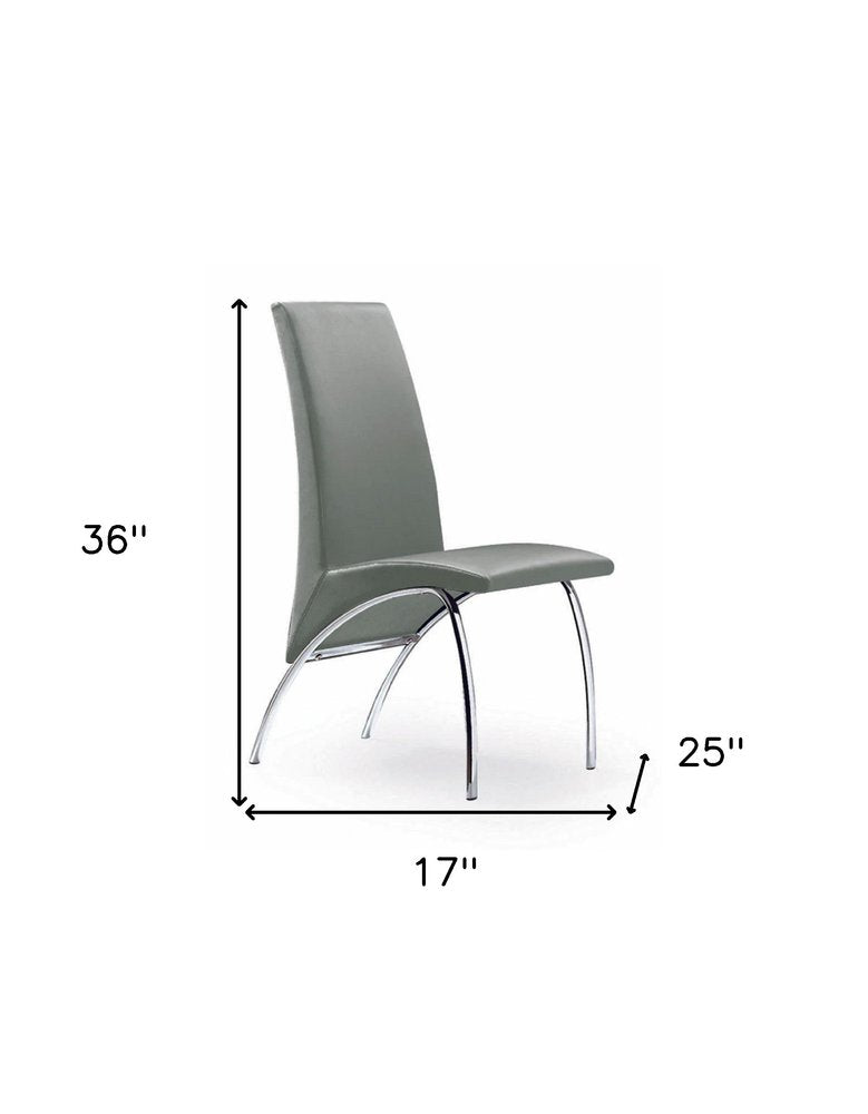 Set of Two Gray and Silver Upholstered Faux Leather Dining Side Chairs