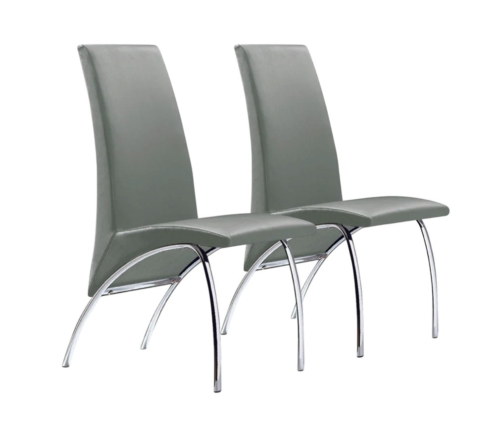 Set of Two Gray and Silver Upholstered Faux Leather Dining Side Chairs