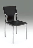 Set of Four Black and Silver Metal and Leather Partially Open Back Dining Side Chairs