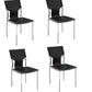 Set of Four Black and Silver Metal and Leather Partially Open Back Dining Side Chairs