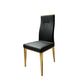 Set of Four Black and Gold Upholstered Faux Leather Dining Side Chairs