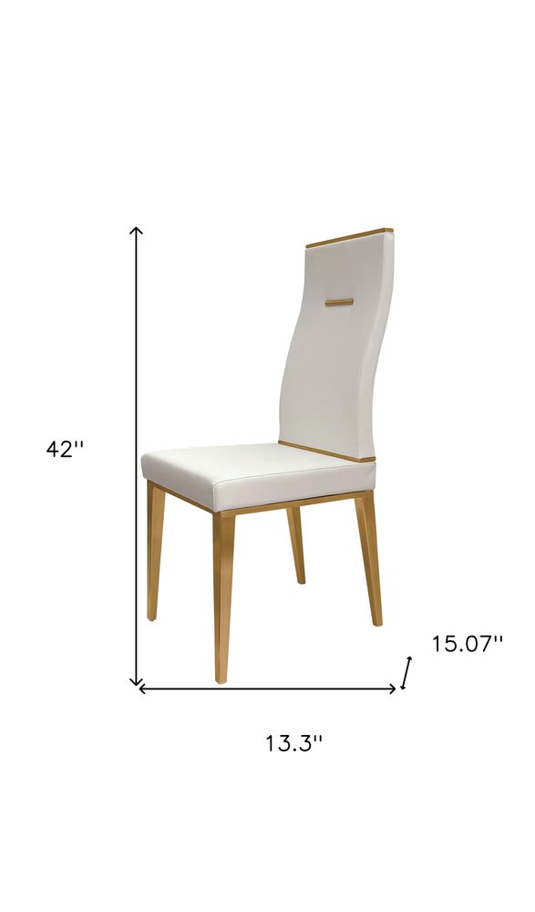 Set of Four White and Gold Upholstered Faux Leather Dining Side Chairs
