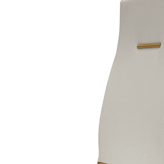 Set of Four White and Gold Upholstered Faux Leather Dining Side Chairs