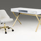 White and Gold Faux Leather Adjustable Height Swivel Rolling Office Chair