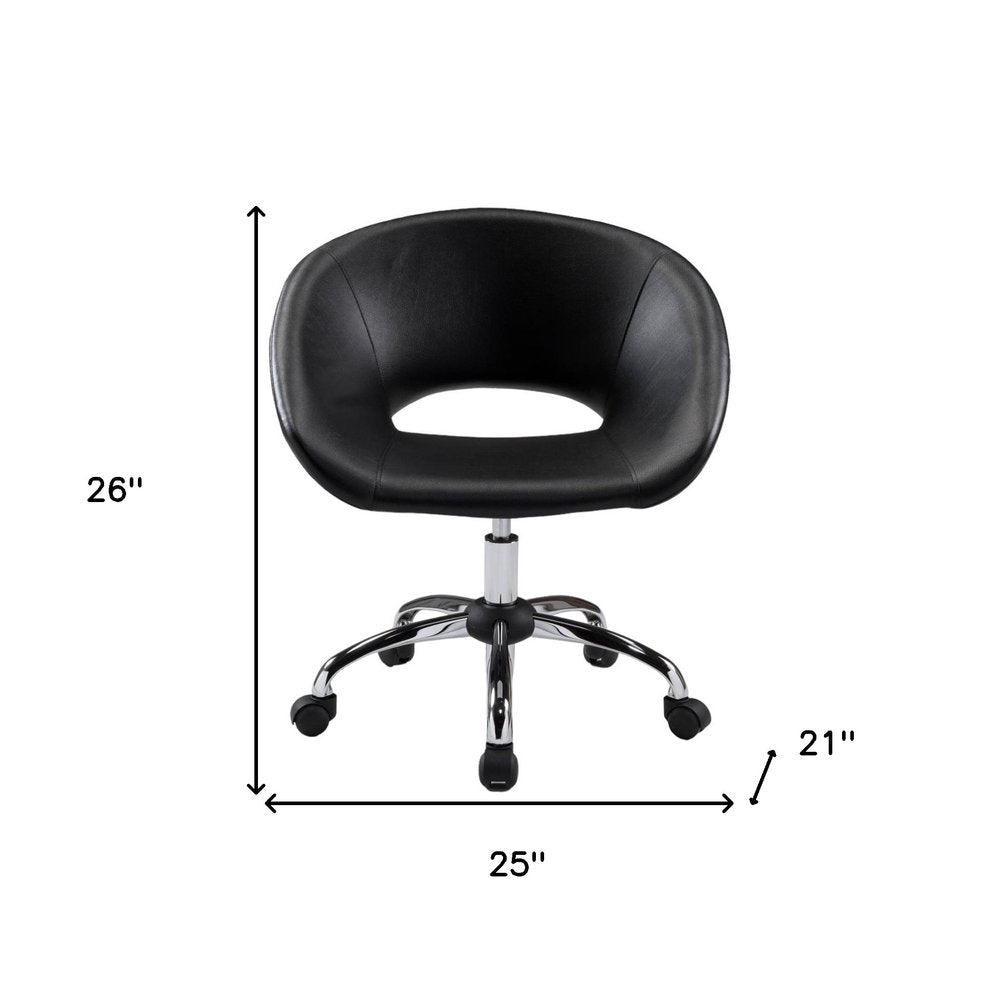 Black and Silver Faux Leather Adjustable Height Swivel Rolling Office Chair