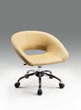 Beige and Silver Faux Leather Adjustable Height Swivel Rolling Office Chair