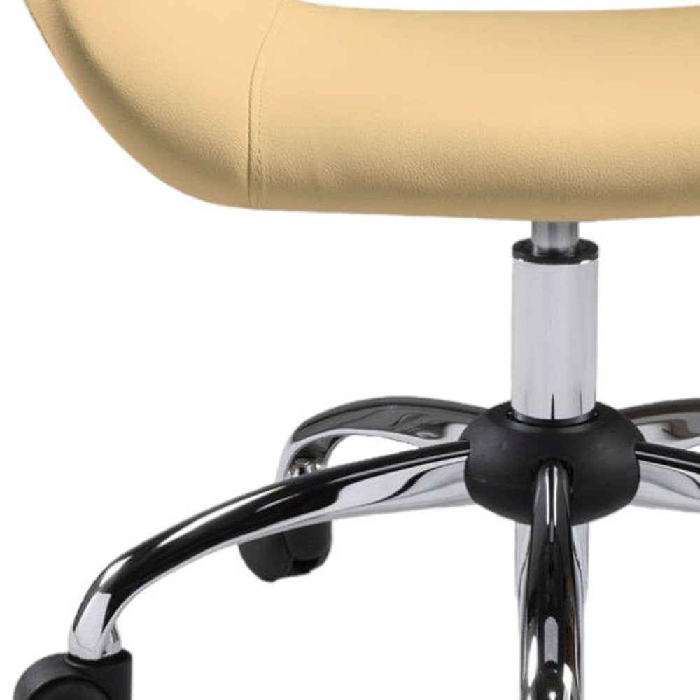 Beige and Silver Faux Leather Adjustable Height Swivel Rolling Office Chair