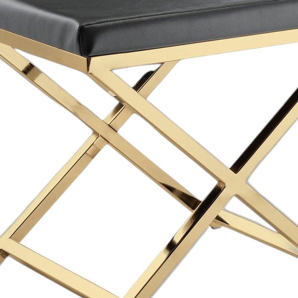 21" Charcoal and Gold Faux Leather Vanity Chair