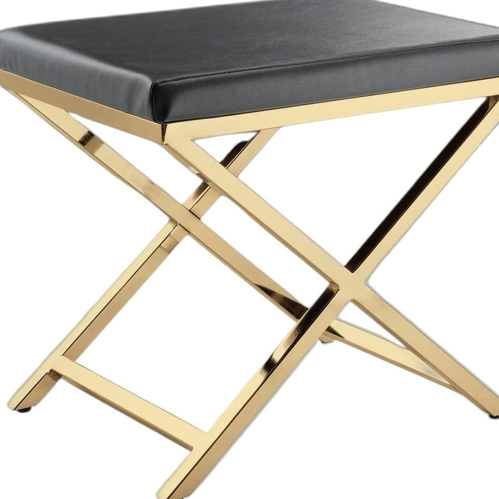 21" Charcoal and Gold Faux Leather Vanity Chair