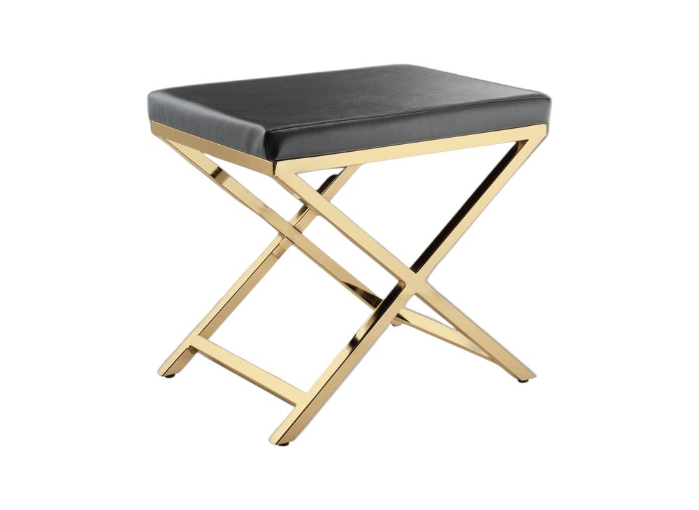 21" Charcoal and Gold Faux Leather Vanity Chair