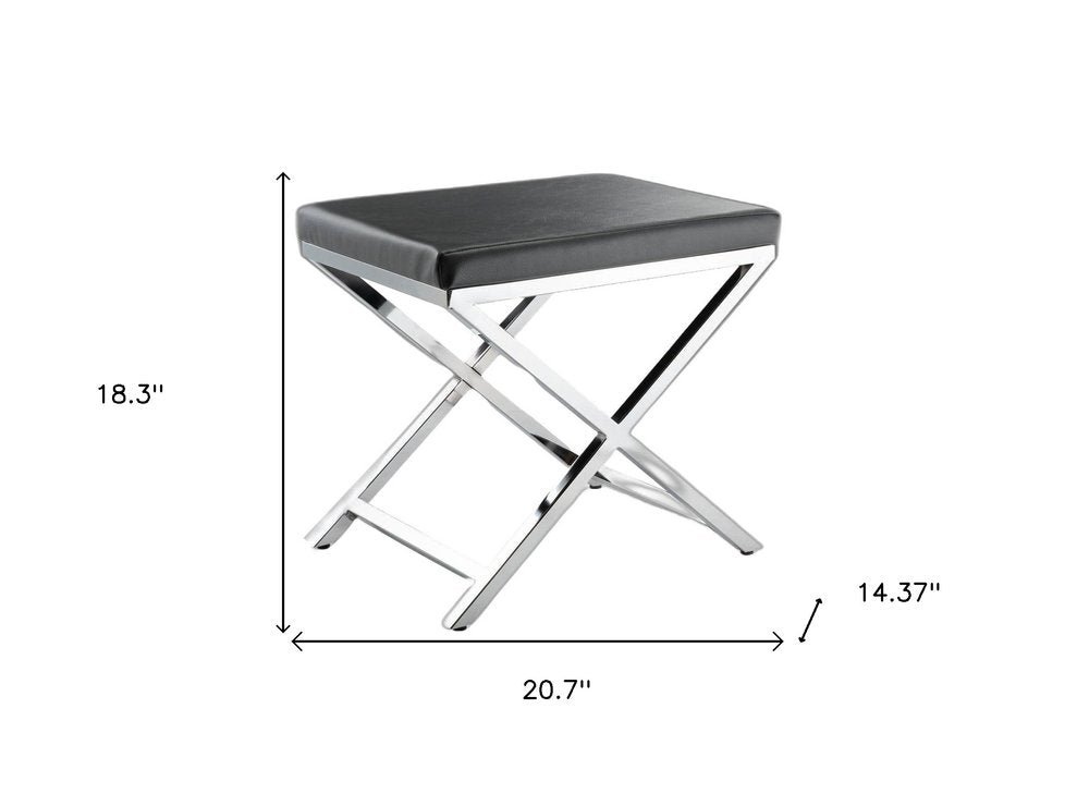 21" Charcoal and Silver Faux Leather Vanity Chair