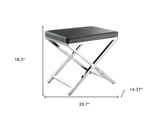 21" Charcoal and Silver Faux Leather Vanity Chair