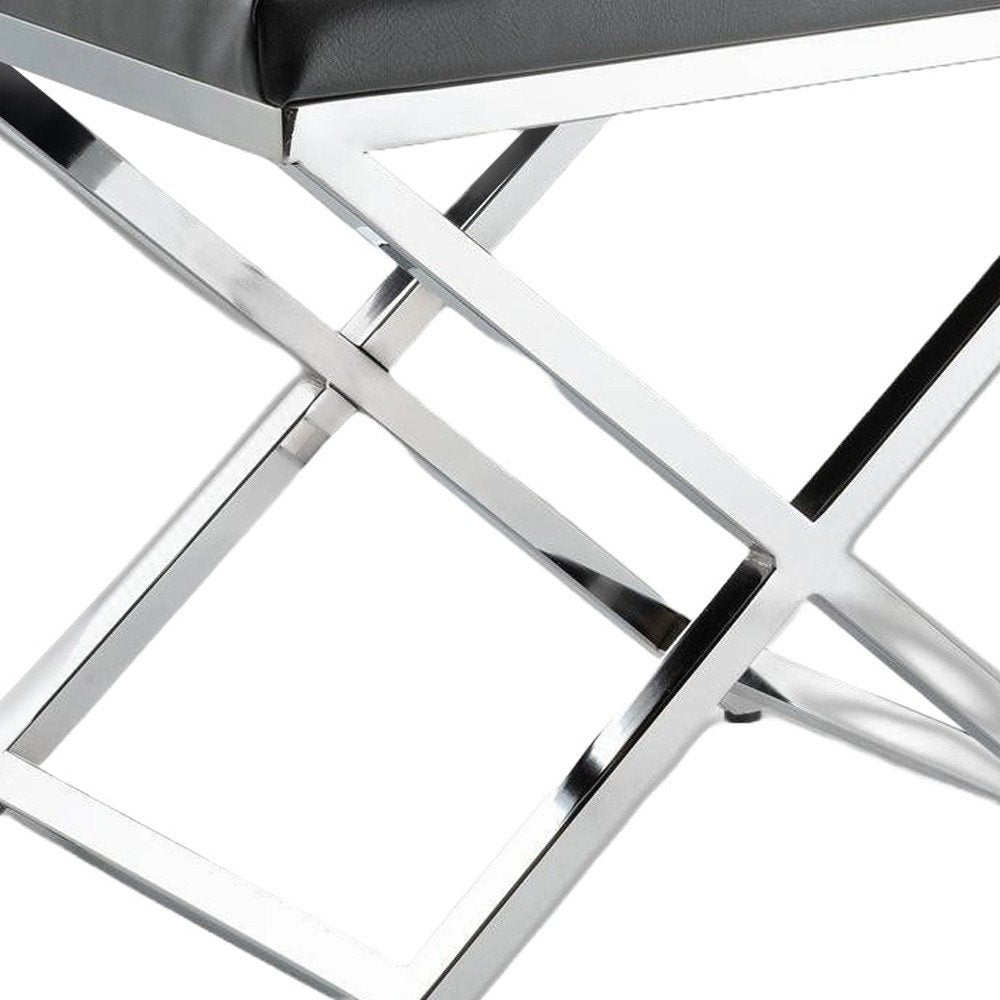 21" Charcoal and Silver Faux Leather Vanity Chair