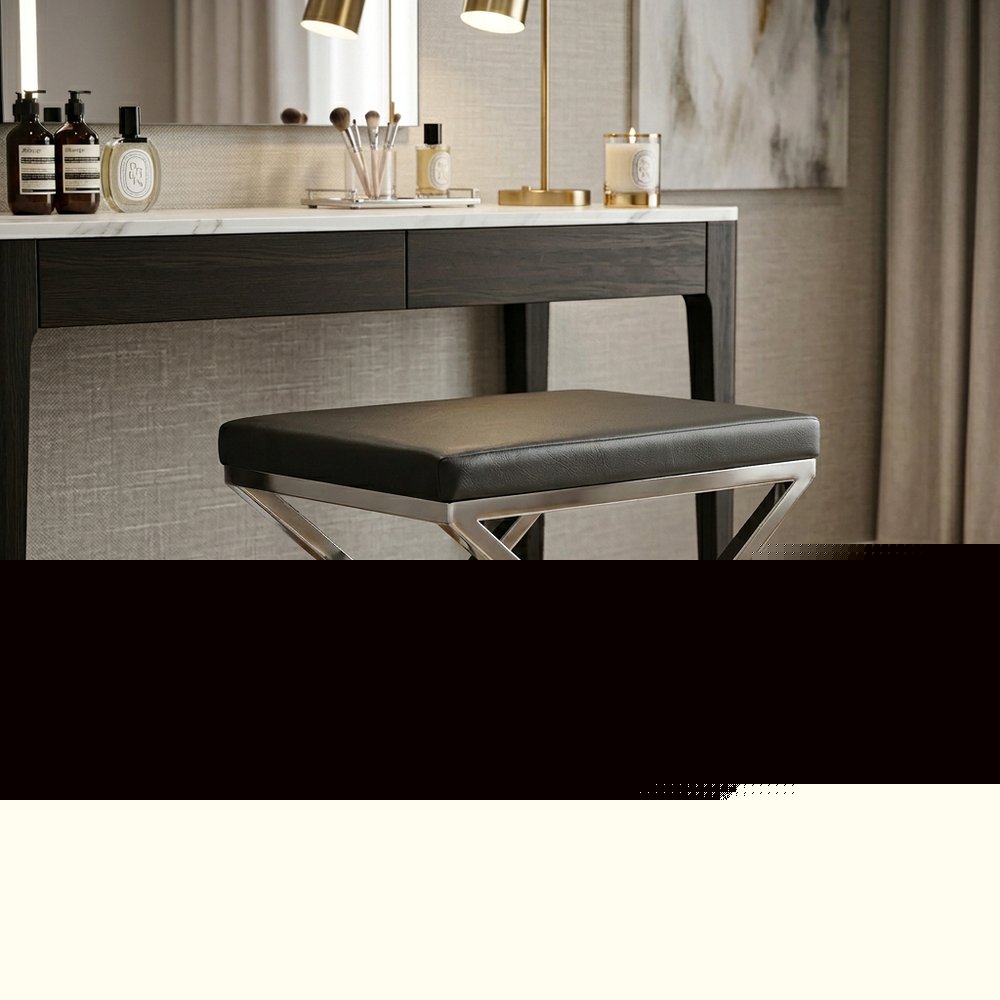 21" Charcoal and Silver Faux Leather Vanity Chair