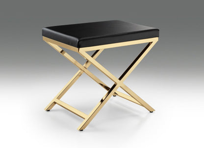 21" Black and Gold Faux Leather Vanity Chair