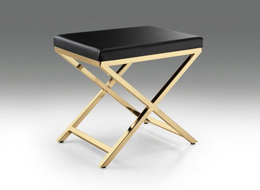 21" Black and Gold Faux Leather Vanity Chair