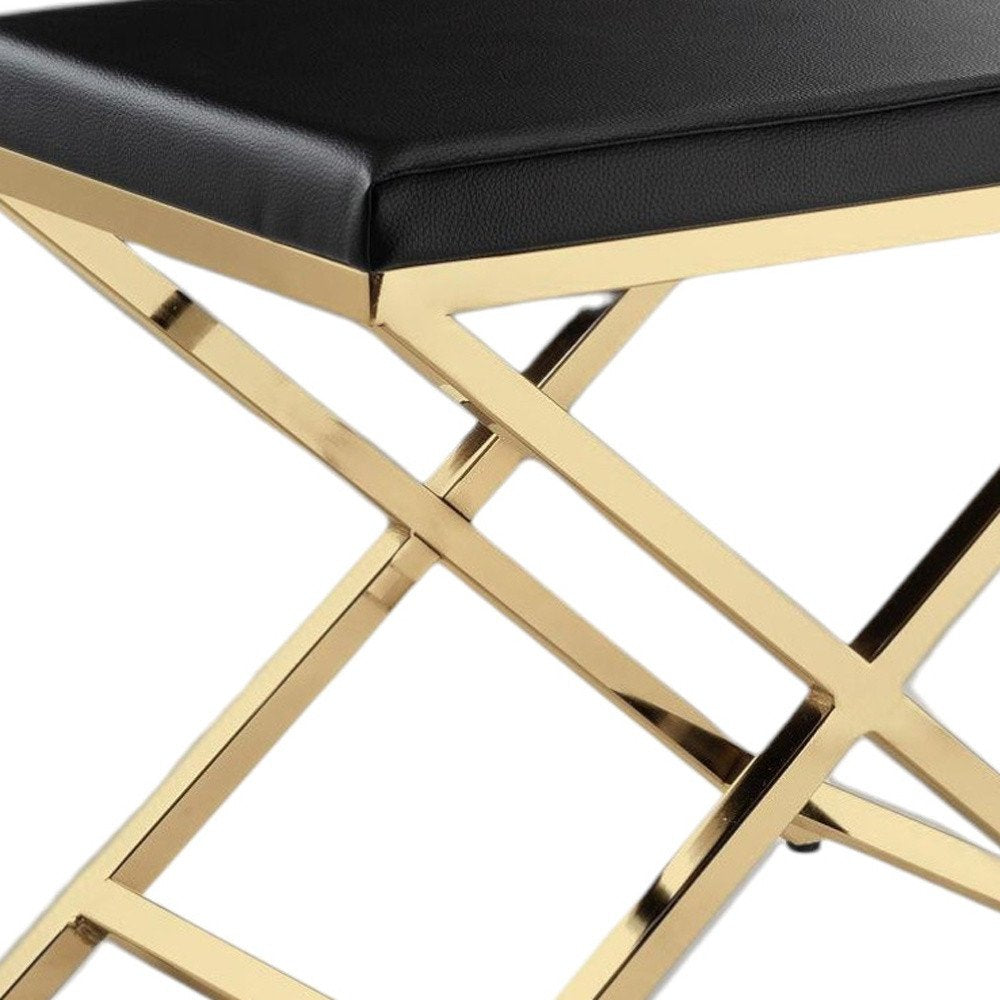 21" Black and Gold Faux Leather Vanity Chair