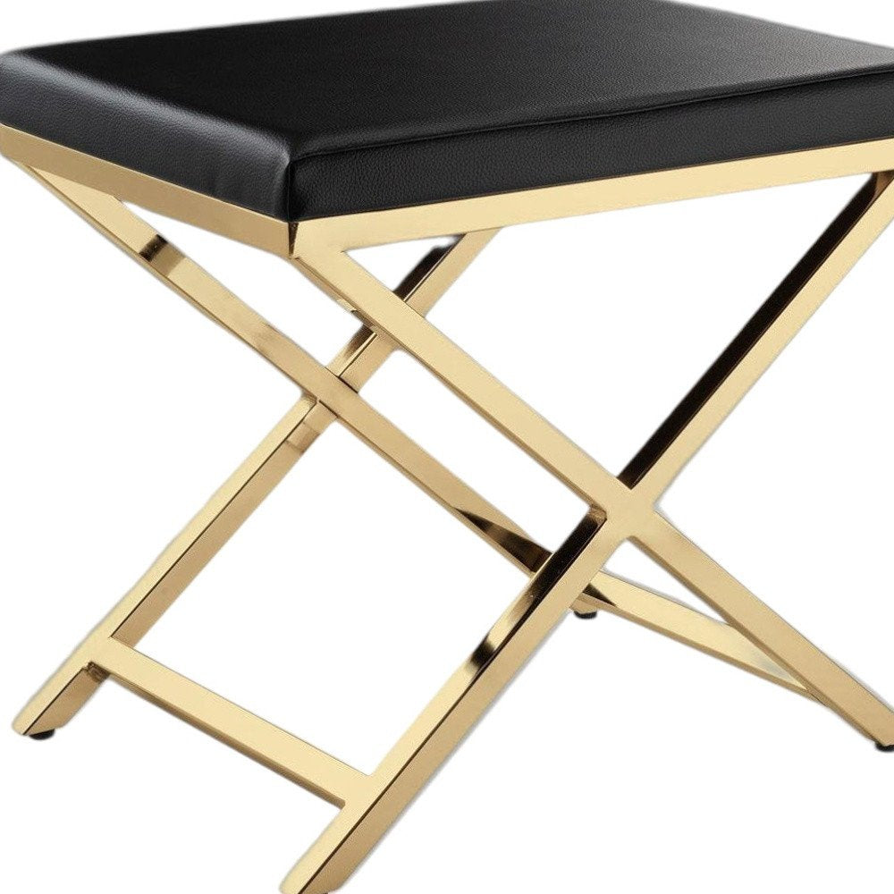 21" Black and Gold Faux Leather Vanity Chair