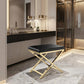 21" Black and Gold Faux Leather Vanity Chair