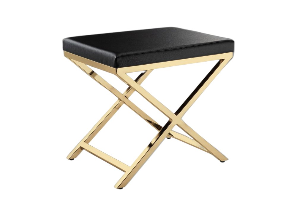 21" Black and Gold Faux Leather Vanity Chair