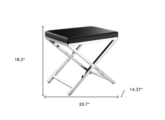 21" Black and Silver Faux Leather Vanity Chair