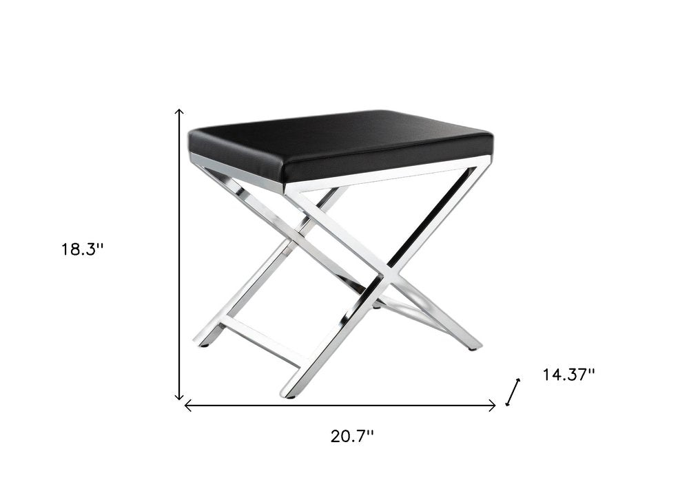 21" Black and Silver Faux Leather Vanity Chair