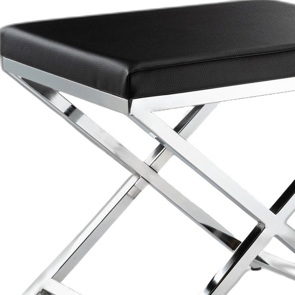 21" Black and Silver Faux Leather Vanity Chair