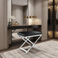 21" Black and Silver Faux Leather Vanity Chair