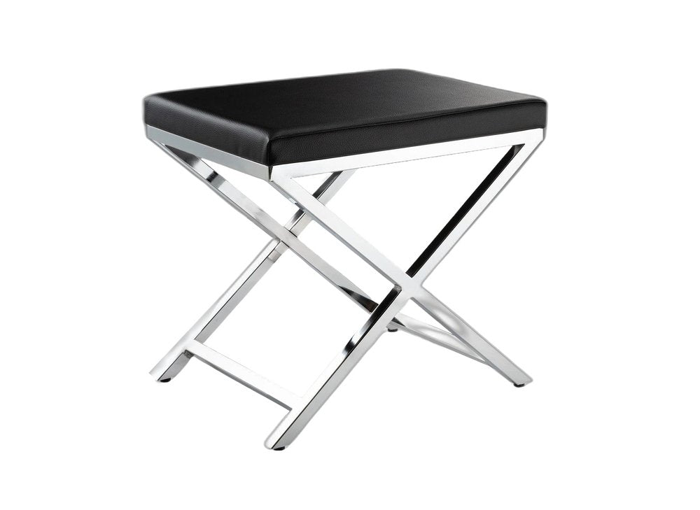 21" Black and Silver Faux Leather Vanity Chair