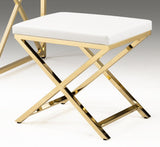 21" White and Gold Faux Leather Vanity Chair