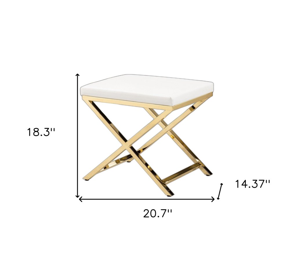 21" White and Gold Faux Leather Vanity Chair