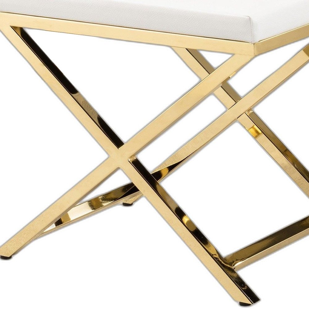 21" White and Gold Faux Leather Vanity Chair