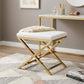 21" White and Gold Faux Leather Vanity Chair