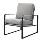 35" Light Gray and Black Velvet And Metal Lounge Chair