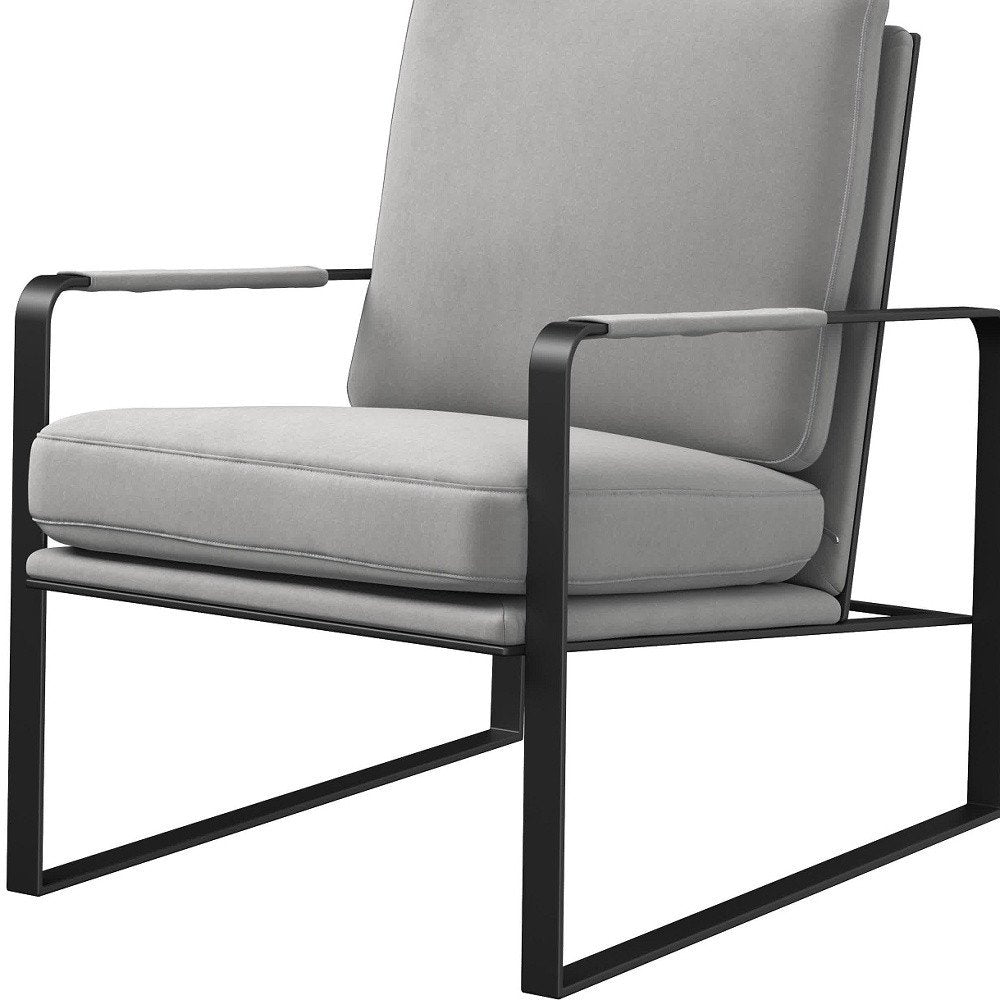 35" Light Gray and Black Velvet And Metal Lounge Chair