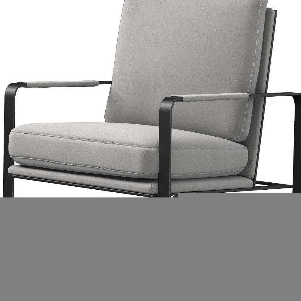 35" Light Gray and Black Velvet And Metal Lounge Chair