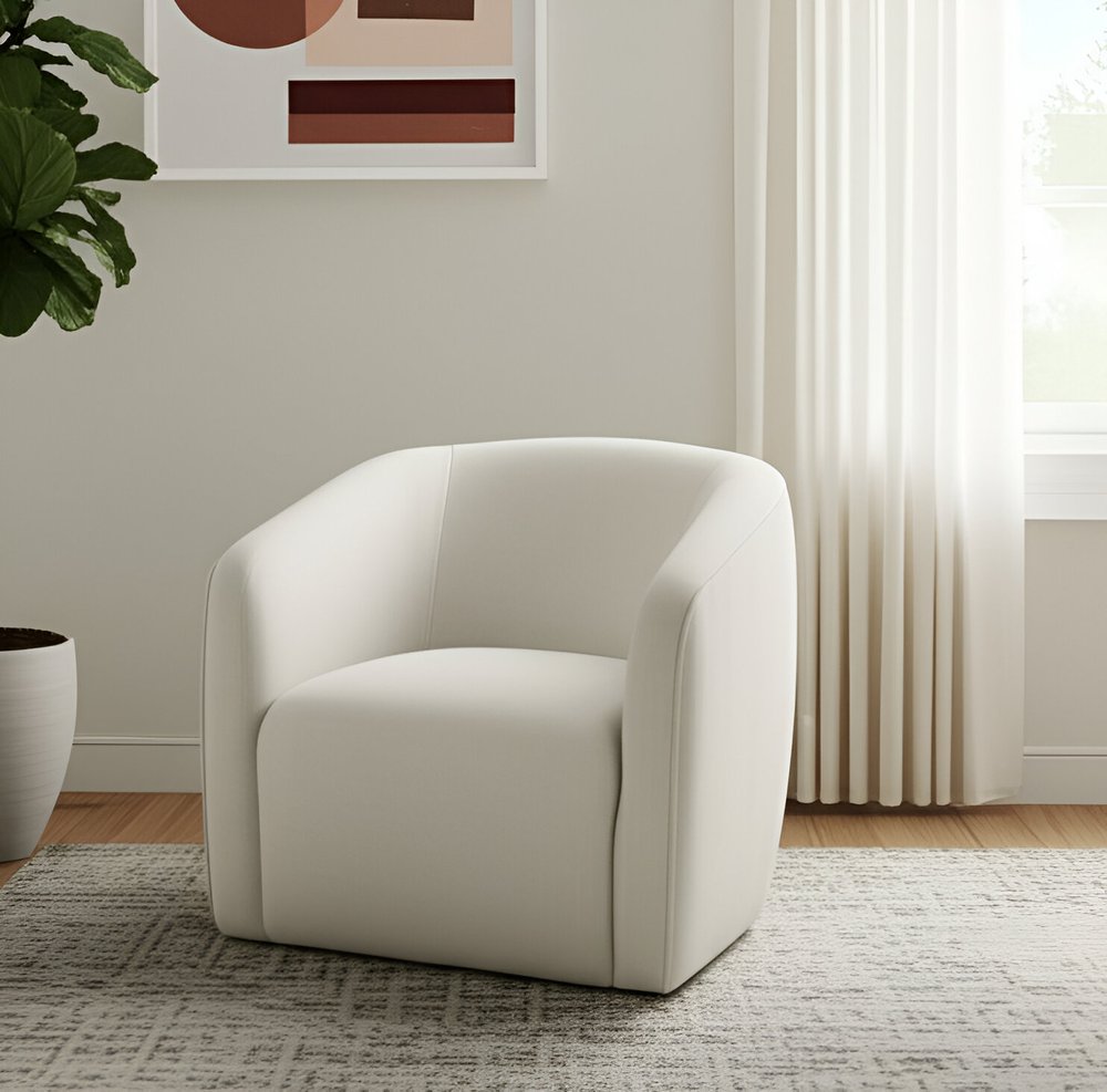 32" Beige Fabric Barrel Club Chair