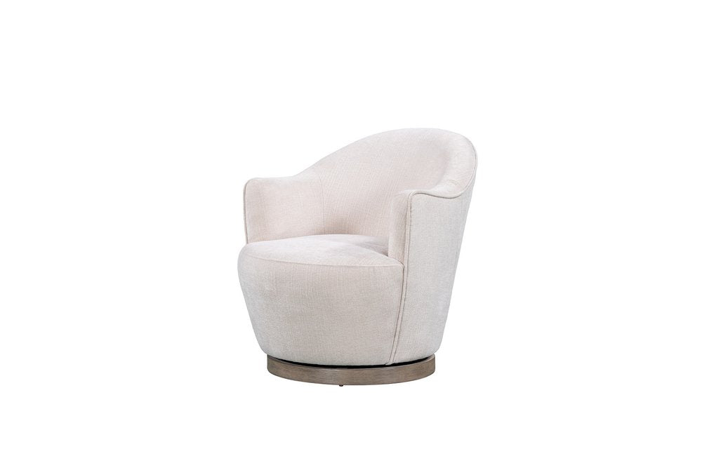 27" Off White Fabric Swivel Barrel Chair