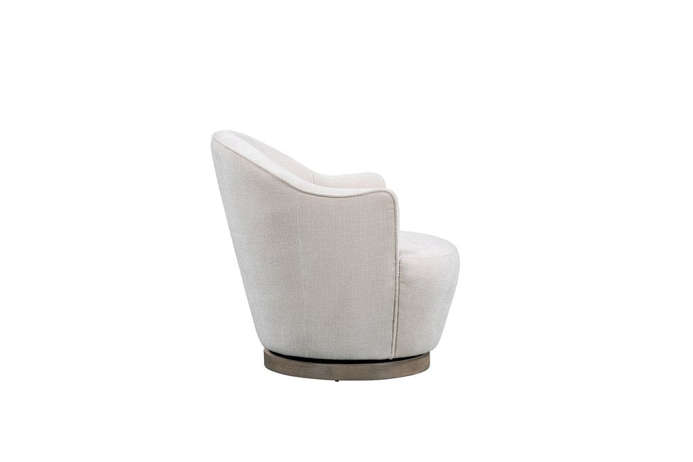 27" Off White Fabric Swivel Barrel Chair