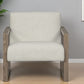 28" Beige and Ash Gray Fabric And Wood Arm Chair