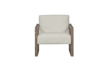 28" Beige and Ash Gray Fabric And Wood Arm Chair
