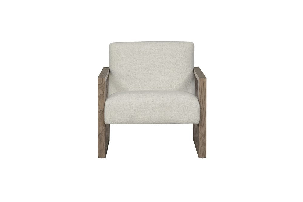 28" Beige and Ash Gray Fabric And Wood Arm Chair