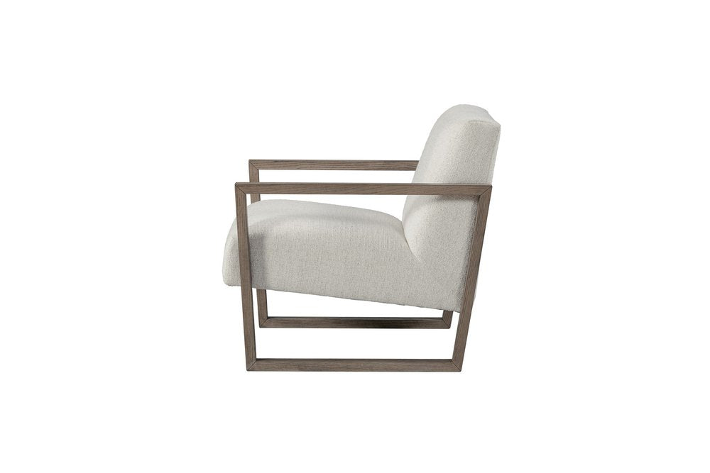 28" Beige and Ash Gray Fabric And Wood Arm Chair