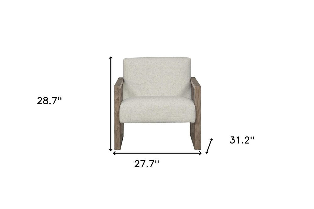 28" Beige and Ash Gray Fabric And Wood Arm Chair