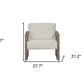 28" Beige and Ash Gray Fabric And Wood Arm Chair