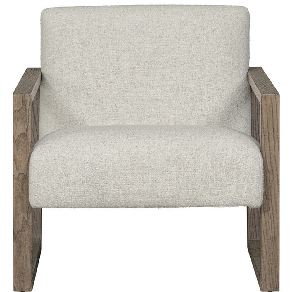 28" Beige and Ash Gray Fabric And Wood Arm Chair