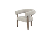 29" Cream and Light Brown Fabric And Wood Curved Arm Chair