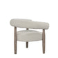 29" Cream and Light Brown Fabric And Wood Curved Arm Chair