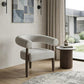 29" Cream and Light Brown Fabric And Wood Curved Arm Chair